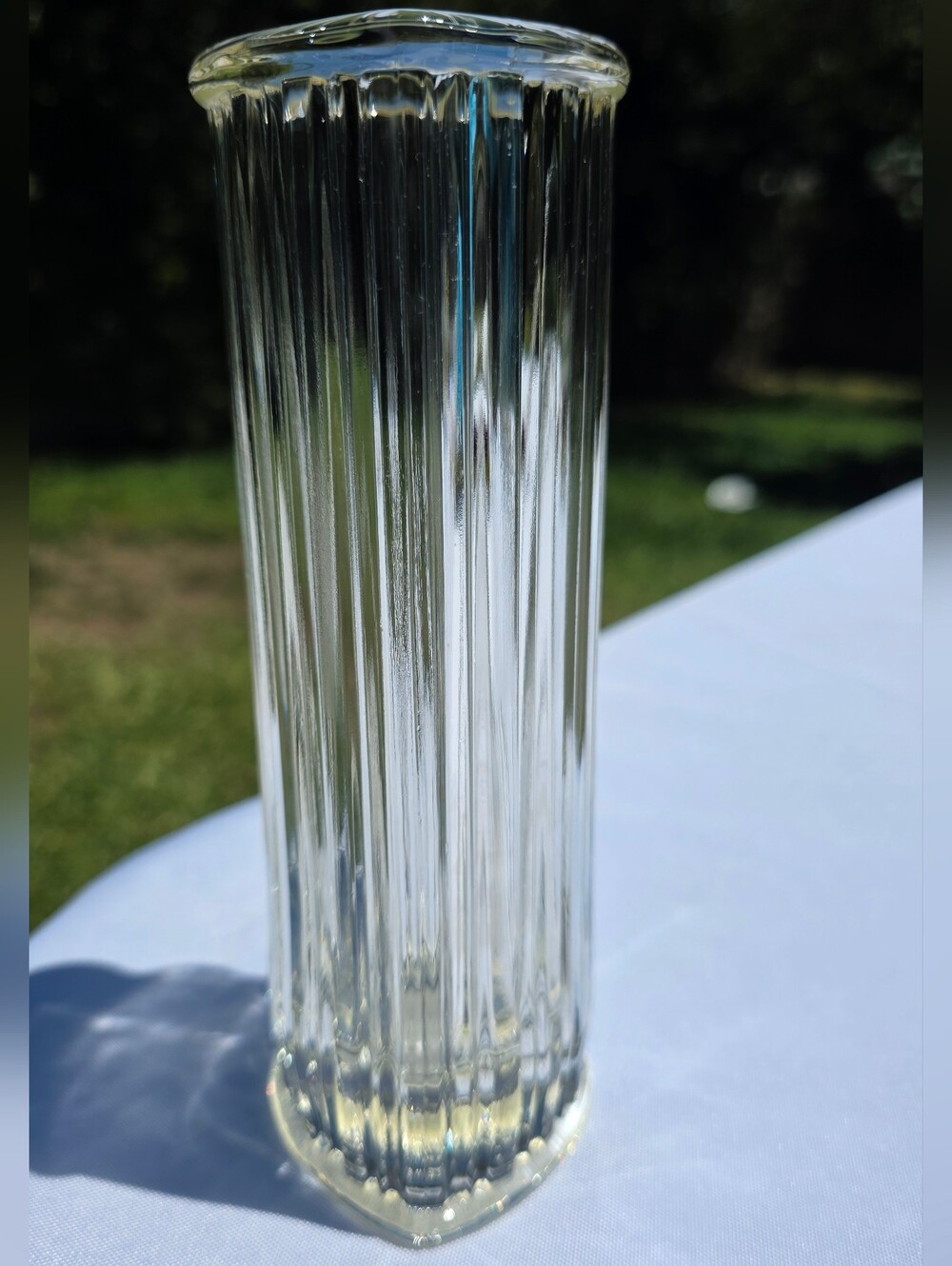 Vintage 1982 FTDA Clear Glass Ribbed Heart Shaped Bud Vase 7.5" Heavy